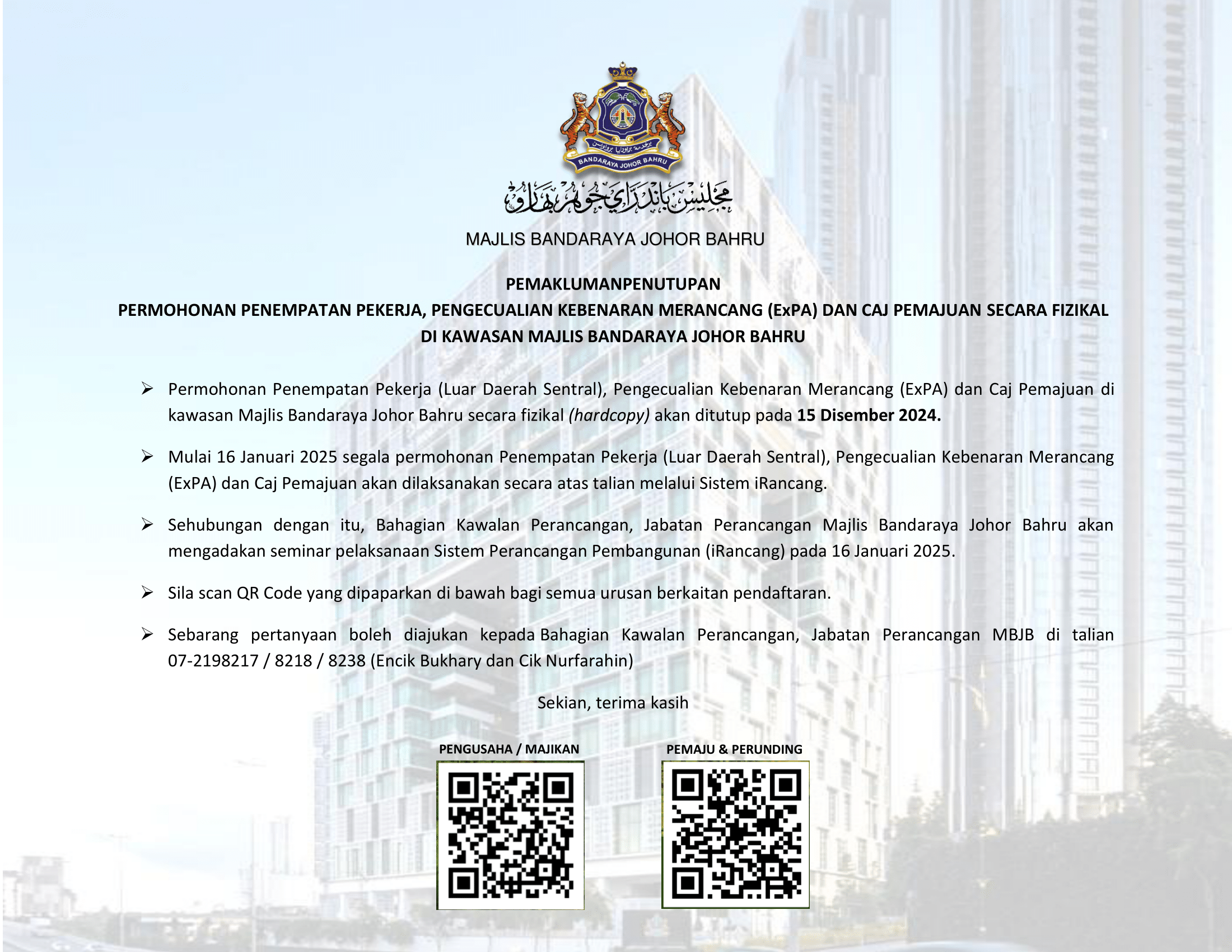 pemakluman penutupan sementara